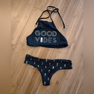 Black 'Good Vibes' Bikini Set - S